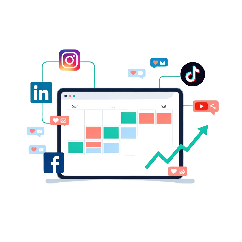 Social media management dashboard with content calendar and engagement metrics